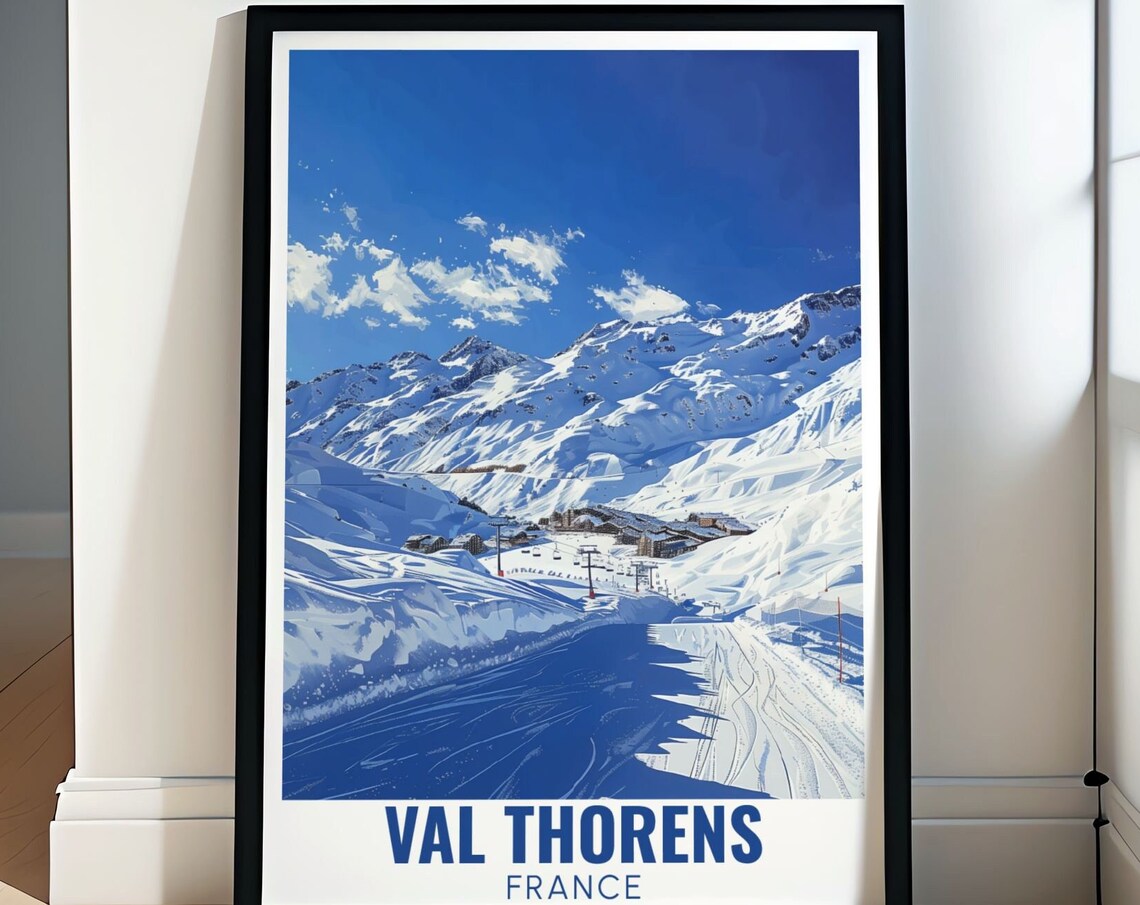 Val Thorens France Snowy Ski Resort Village Blue Sky Alpine Poster