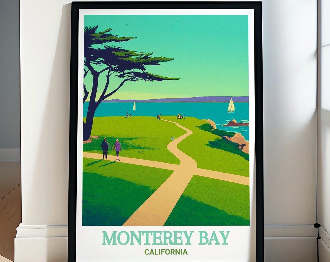Monterey Bay Lovers Point Park California Coast Travel Poster