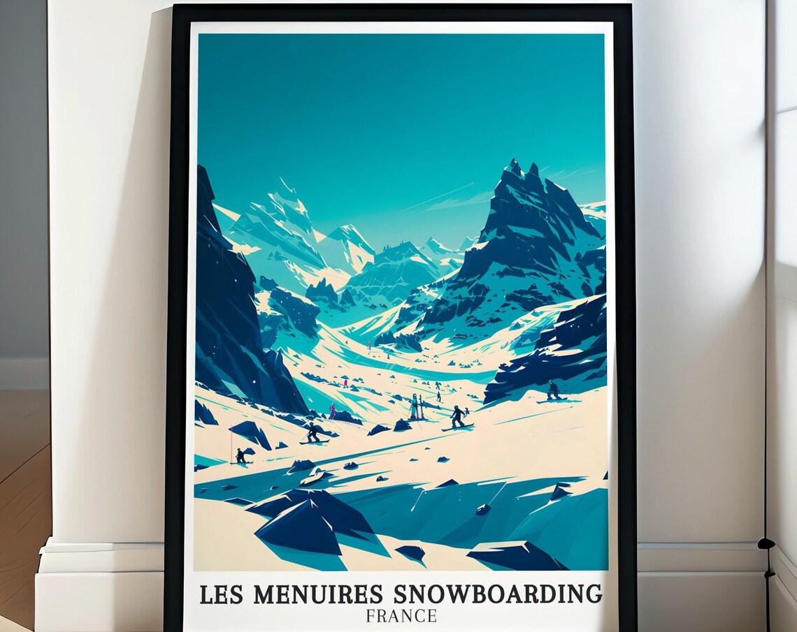 Les Menuires Snowboarding France Alpine Slopes Three Valleys Poster