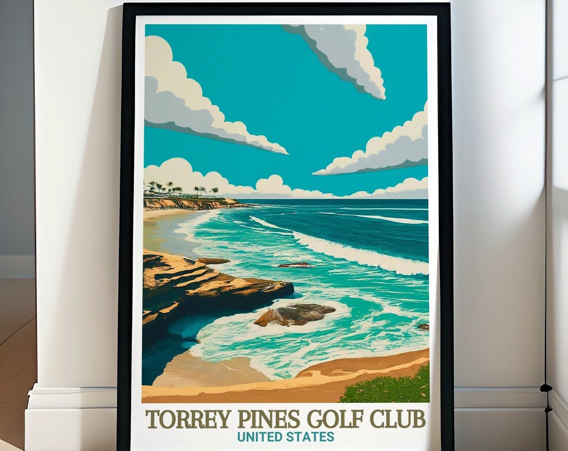 Torrey Pines Golf Club La Jolla Shores Waves Rocks Travel Poster