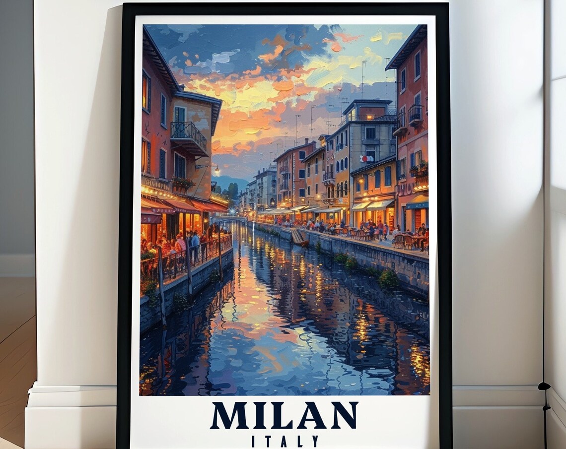 Milan Italy Navigli Canal at Sunset Water Reflections Poster