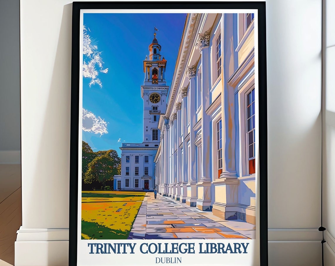 Trinity College Library Dublin Historic Clock Tower Courtyard Poster