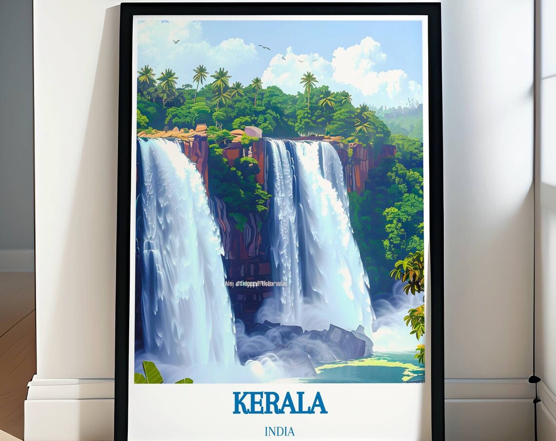 Kerala Twin Waterfalls Lush Jungle Falls India Travel Poster