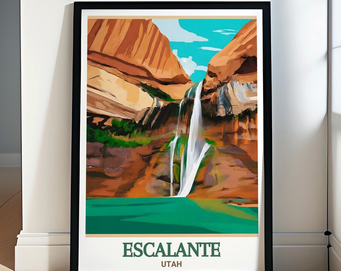 Escalante Utah Calf Creek Falls Desert Waterfall Vintage Travel Poster