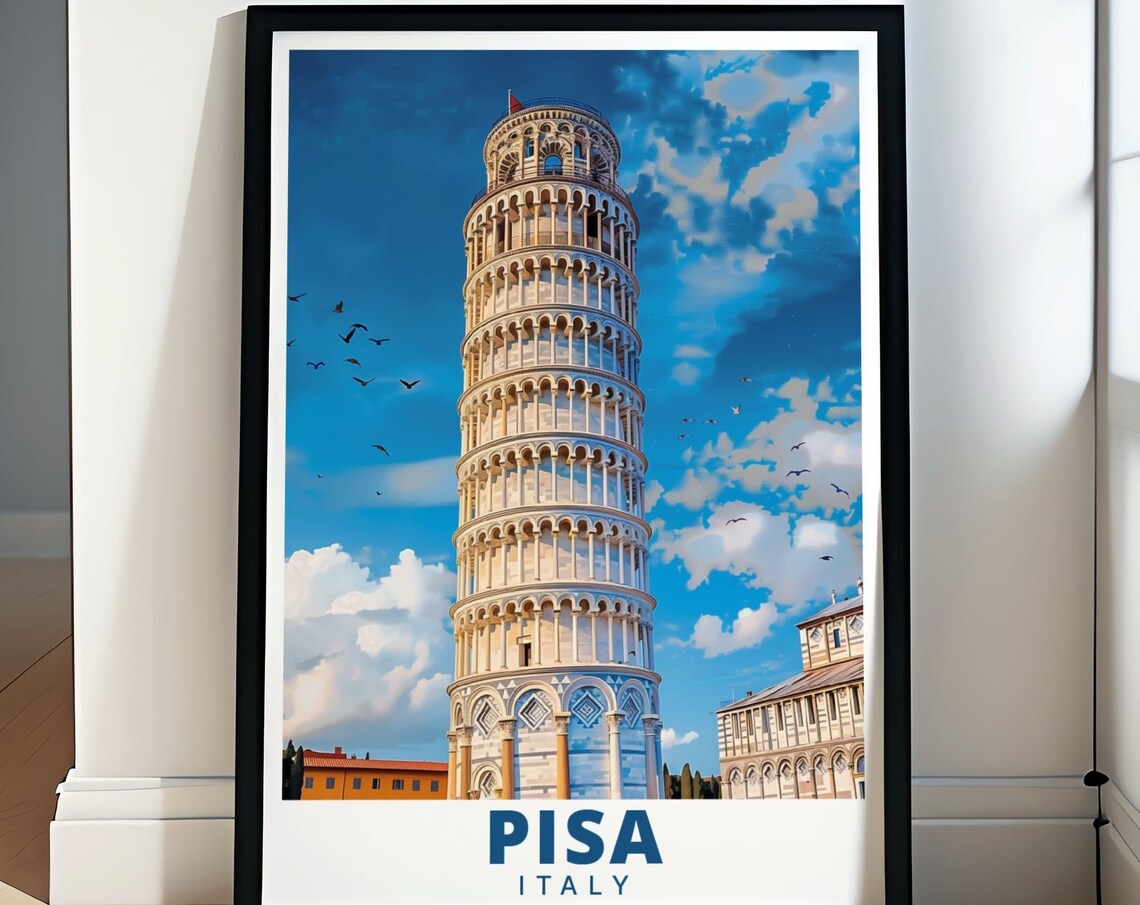 Pisa Leaning Tower Deep Blue Sky Birds Italy Landmark Poster