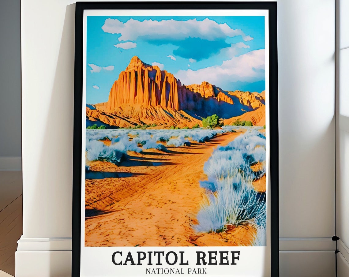 Capitol Reef Navajo Sandstone Cliffs Desert Trail National Park Poster
