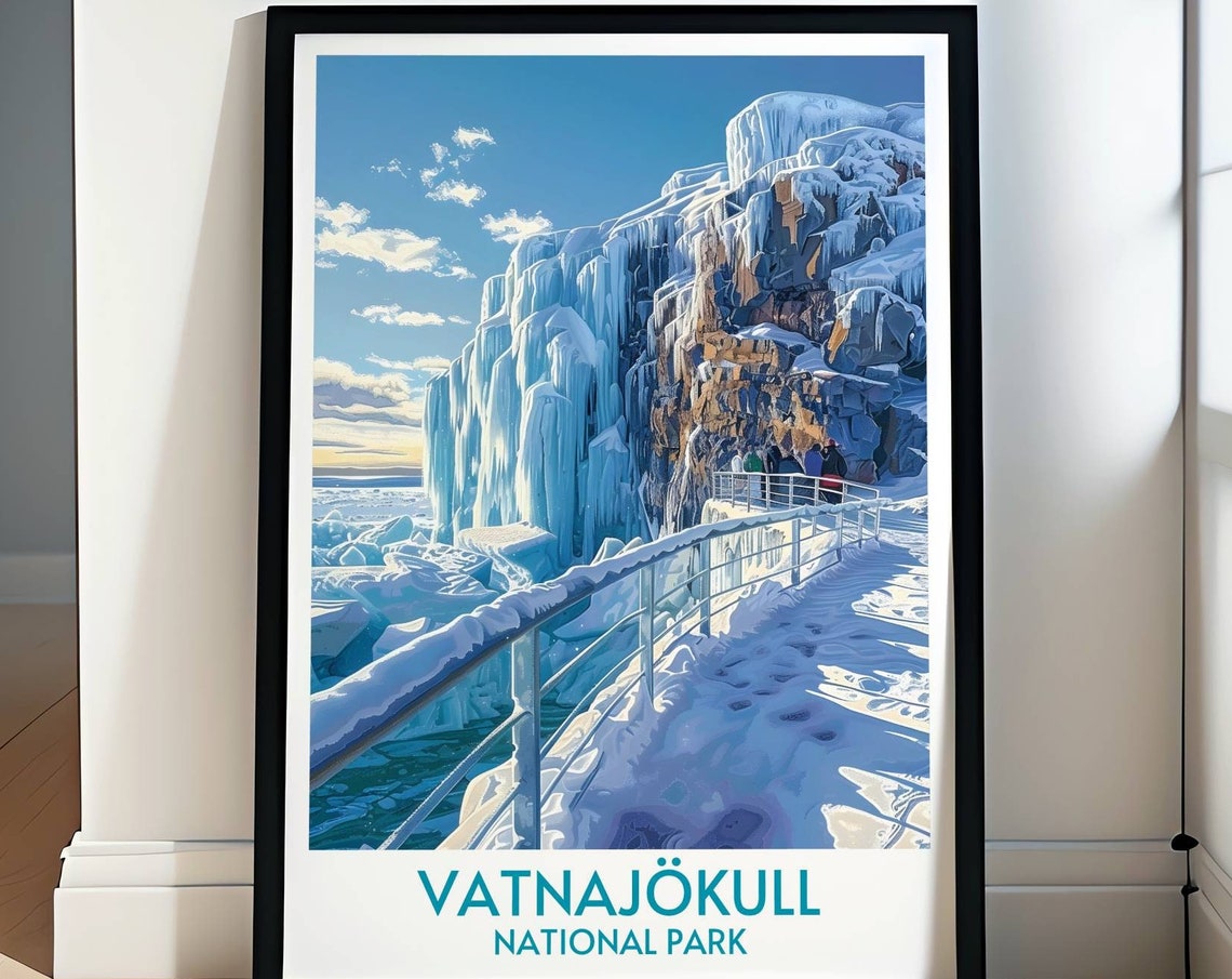 Vatnajokull National Park Glacier Ice Cliffs Winter Travel Poster