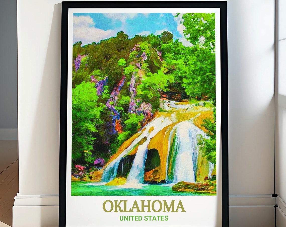 Oklahoma Turner Falls Waterfall Lush Forest Impressionist Poster
