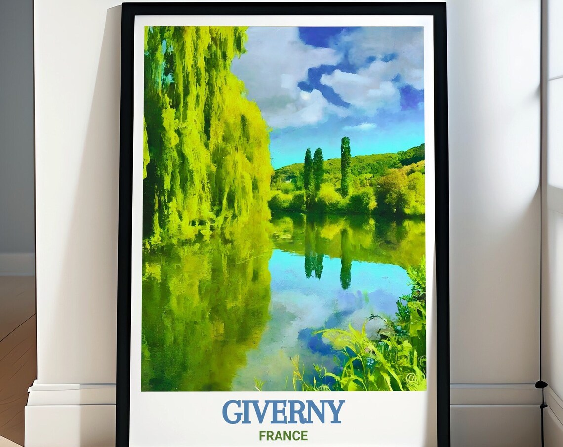 Giverny France Seine River Weeping Willow Reflections Art Poster