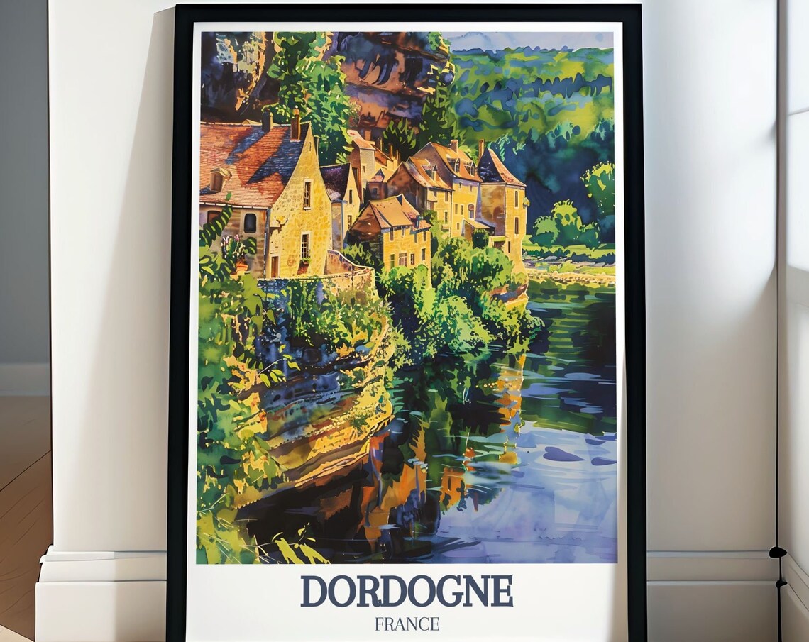 Dordogne France La Roque-Gageac Cliff Village River Travel Poster