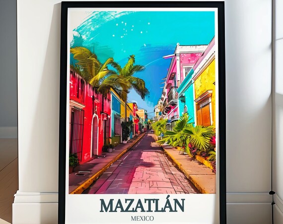 Mazatlán Mexico Colorful Colonial Street Lined With Palms Poster