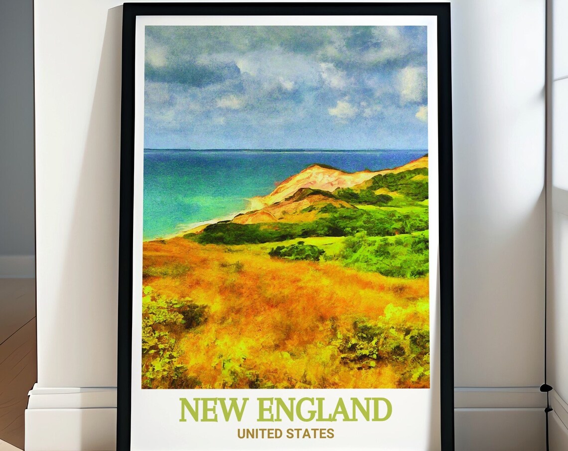 New England Turquoise Coastline Cliffs Ocean View Travel Poster