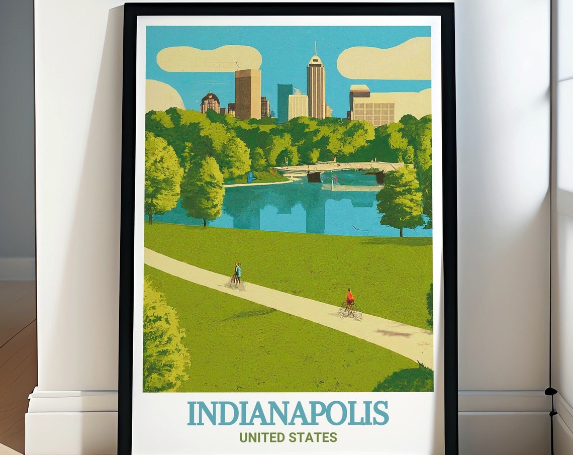Indianapolis White River State Park Downtown Skyline Travel Poster