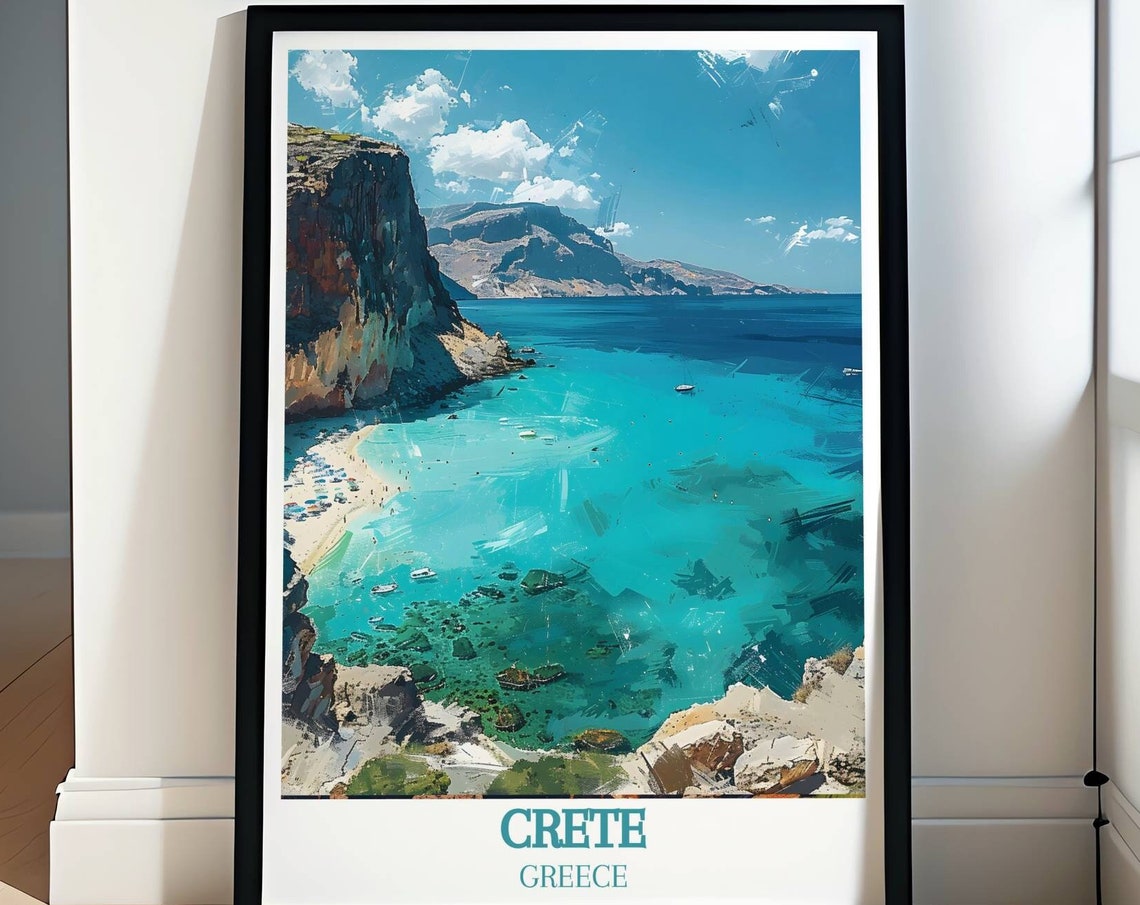 Crete Greece Turquoise Lagoon Beach Beneath Towering Sea Cliffs Poster