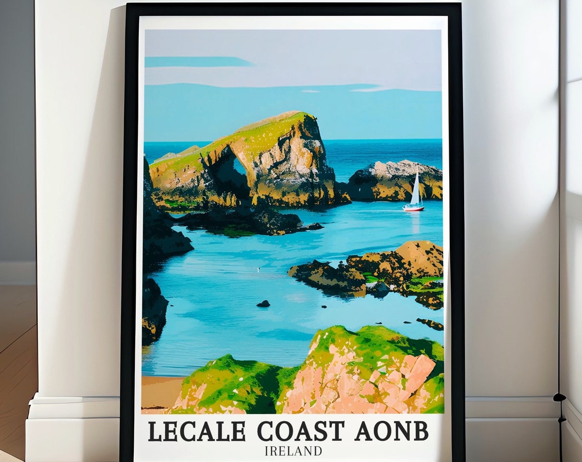 Lecale Coast AONB Ireland Sea Arch Sailboat Rugged Cove Poster