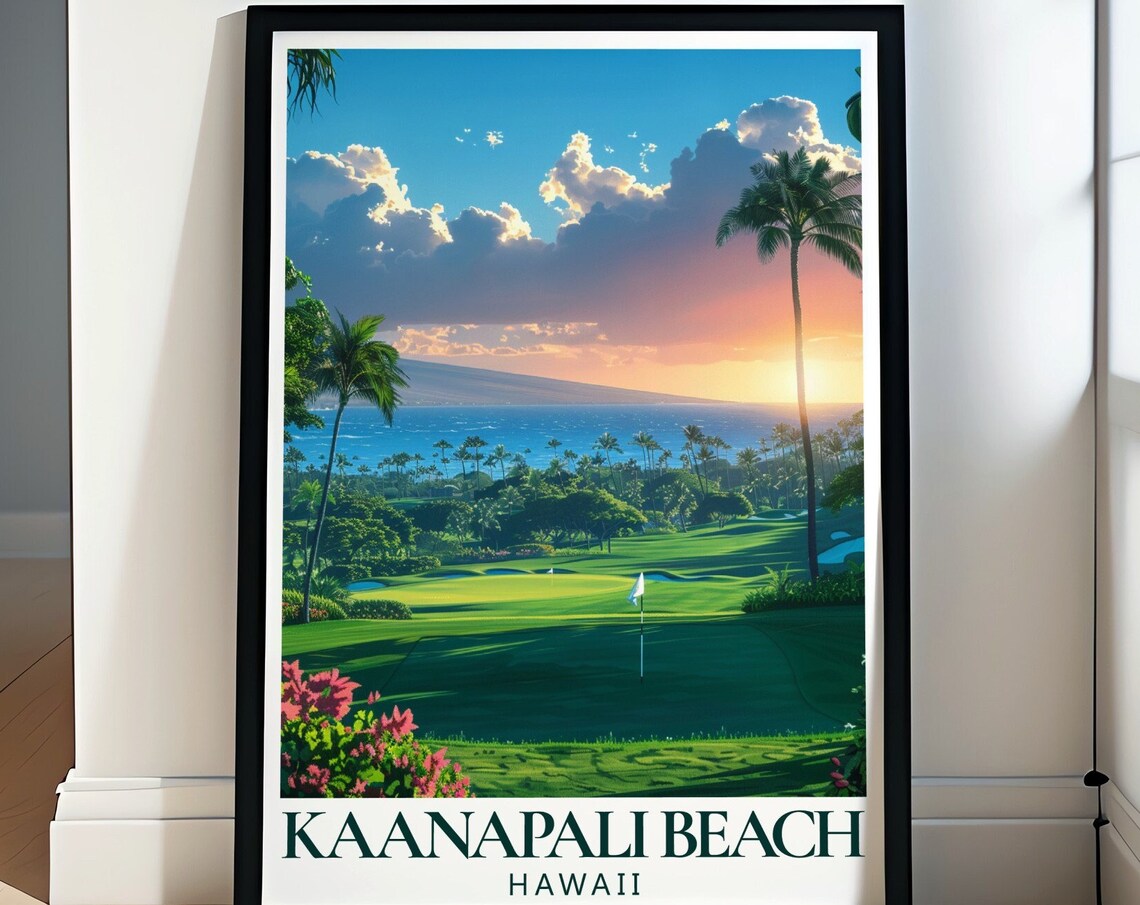 Kaanapali Beach Hawaiian Travel Poster, Maui Seascape