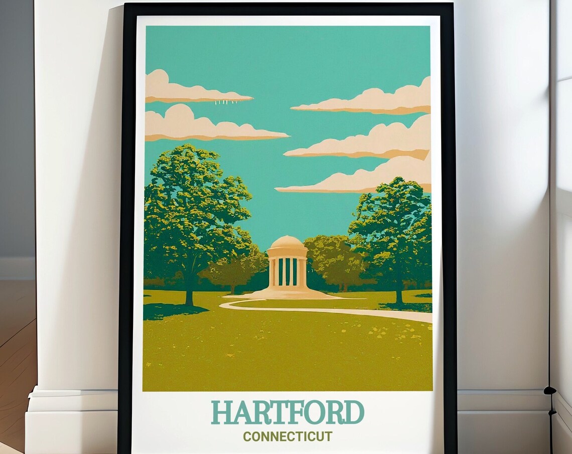 Hartford Connecticut Bushnell Park Rotunda Vintage Travel Poster