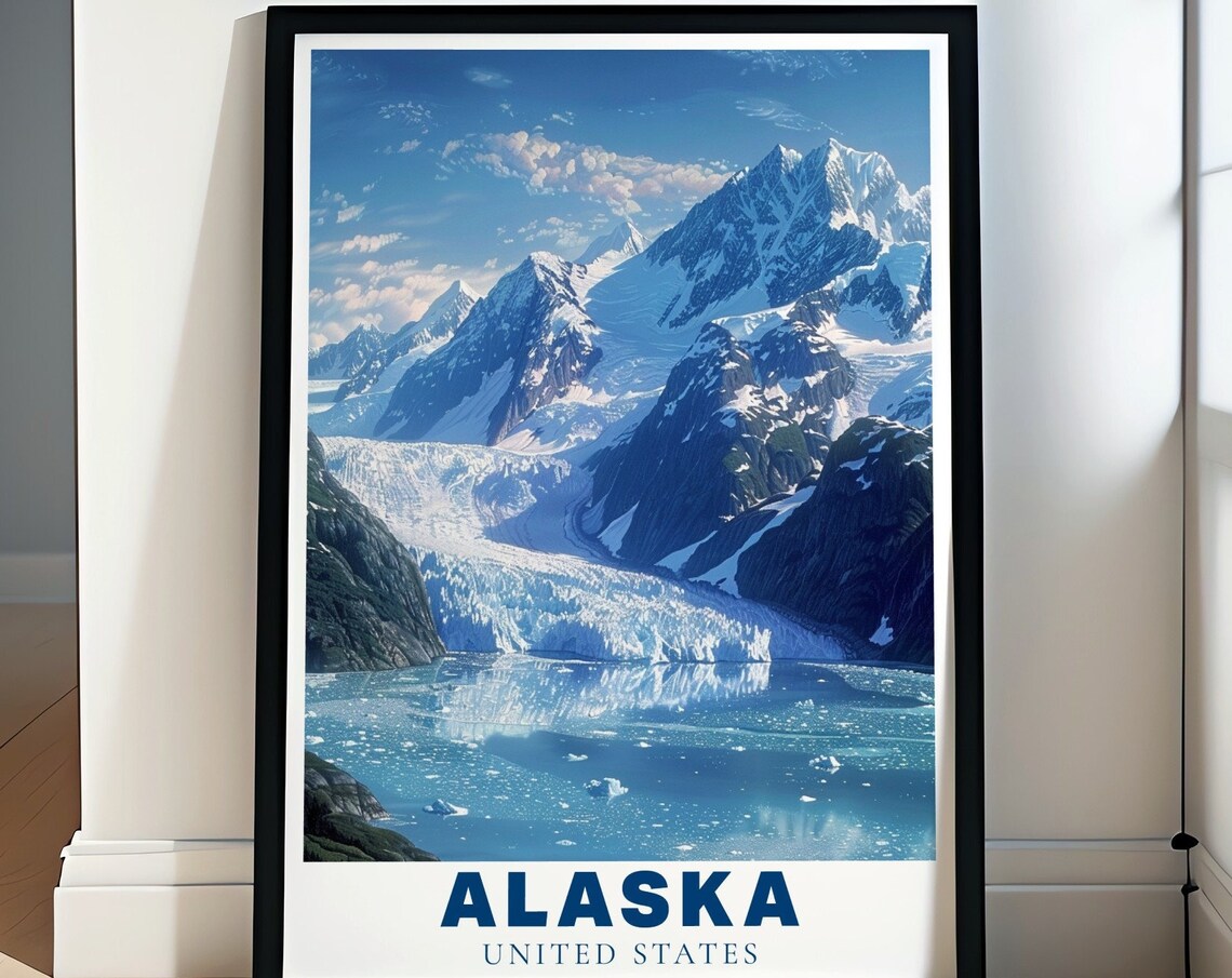 Alaska Glacier Bay Tidewater Glacier Fjord Scenic Travel Poster