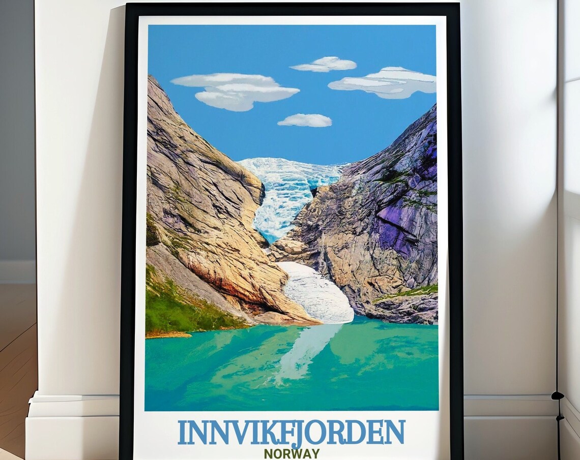 Innvikfjorden Norway Briksdalsbreen Glacier Turquoise Fjord Poster
