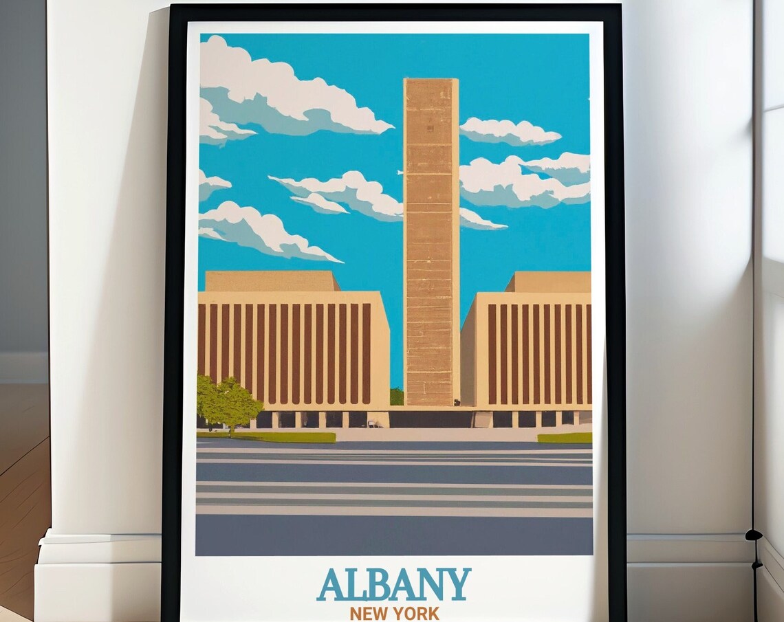 Albany Empire State Plaza Towers Under a Bright Blue Sky Poster