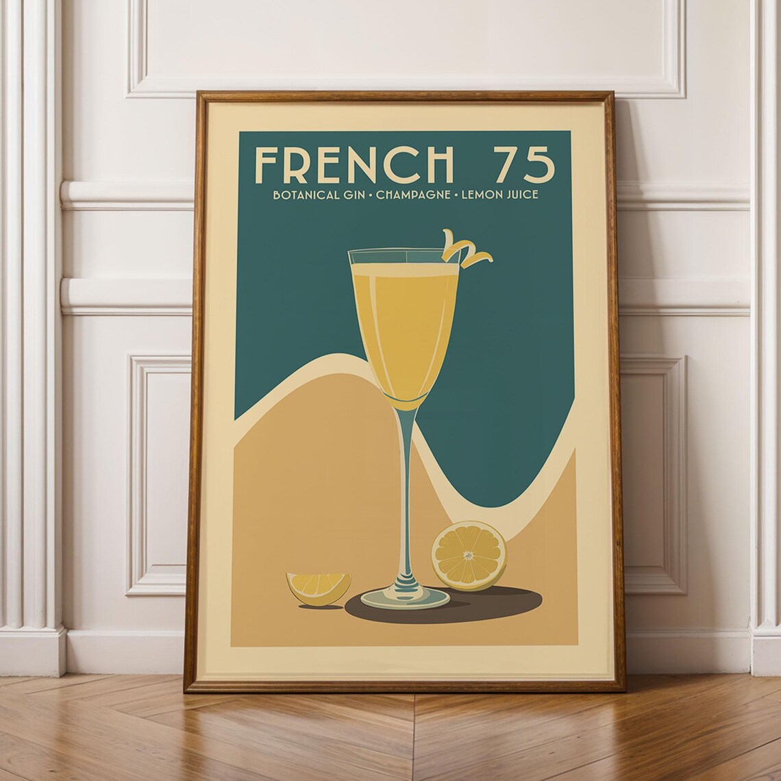 French 75 Cocktail Vintage Poster, Mid-Century Modern