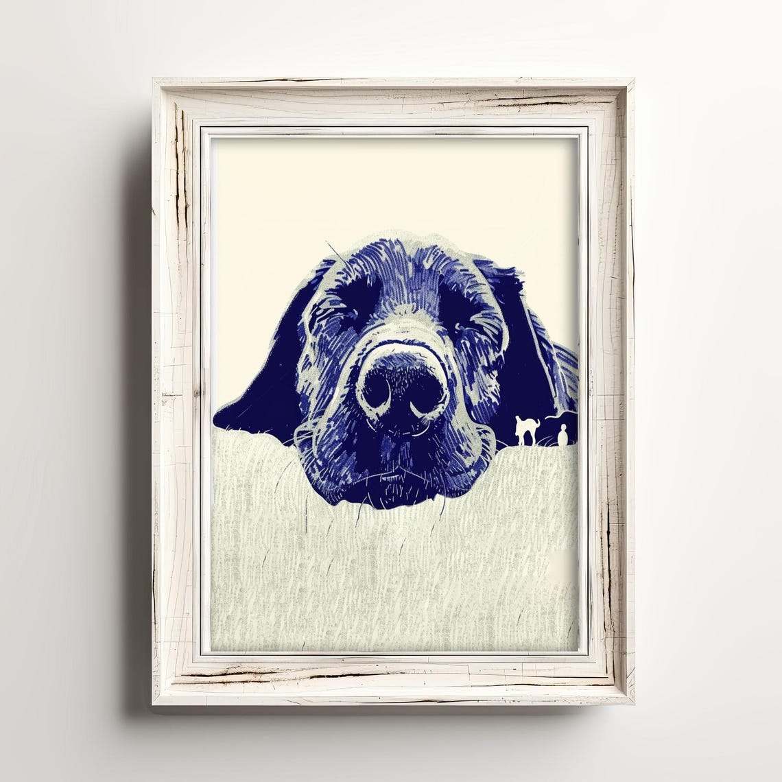 Sleeping Dog Close Up Face Navy Ink Sketch Cozy Nap Art Poster
