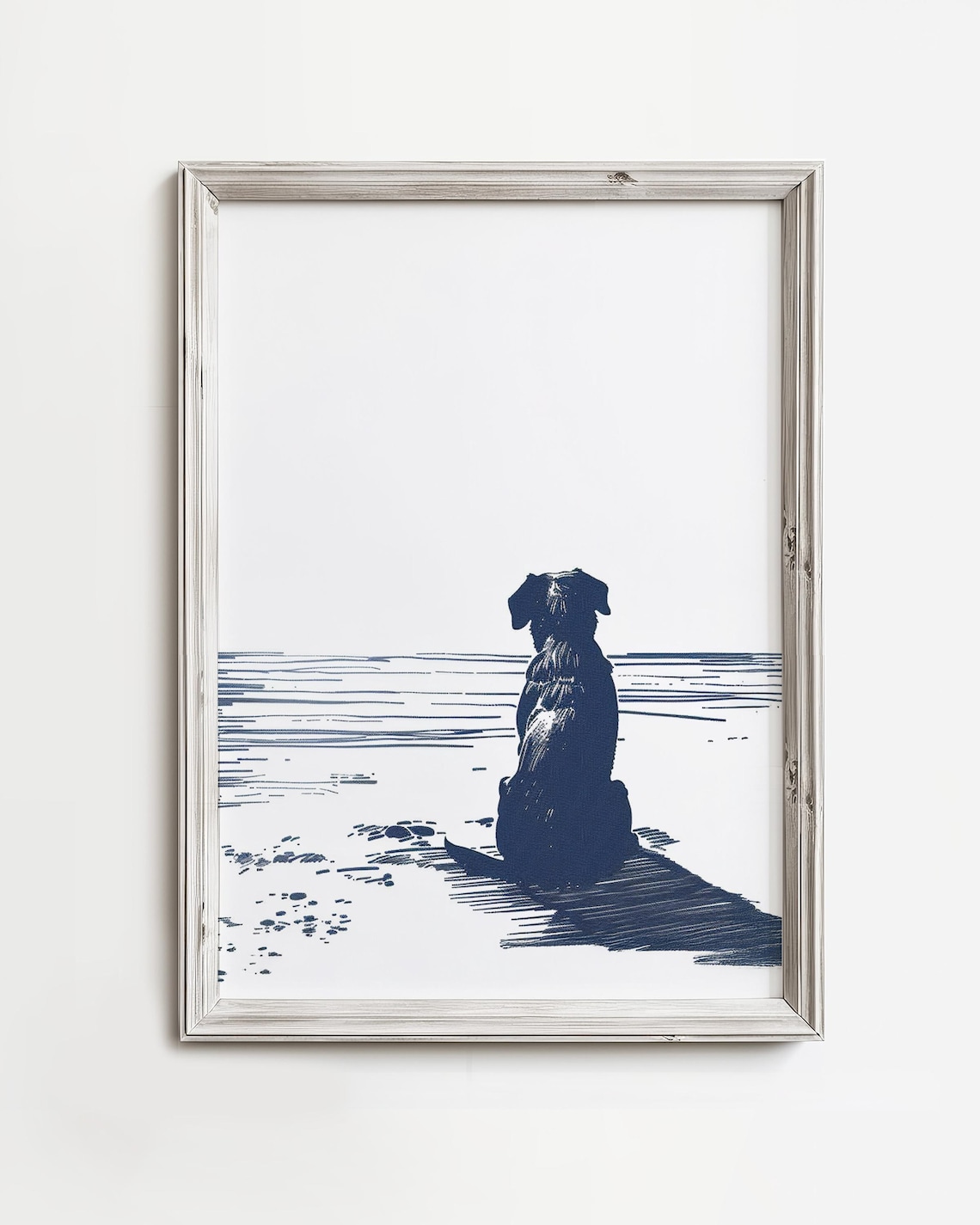 Peaceful Dog On Shore Summertime Sketch Art Print