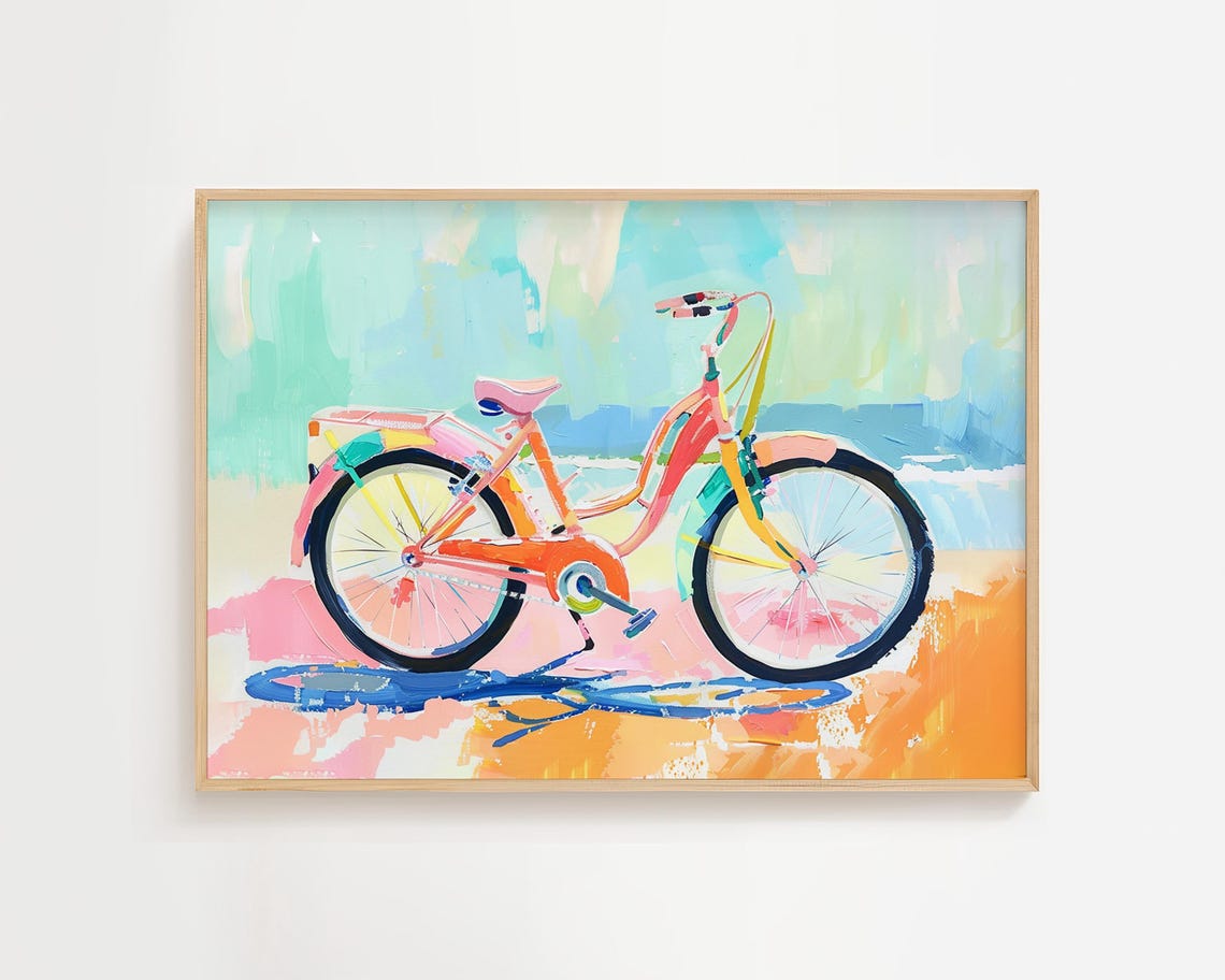 Colorful Beach Cruiser Bicycle Coastal Pastel Painting Poster