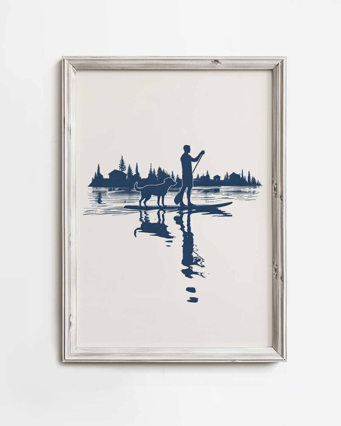 Paddle Boarding Dog Art Print, Coastal Cottage Style