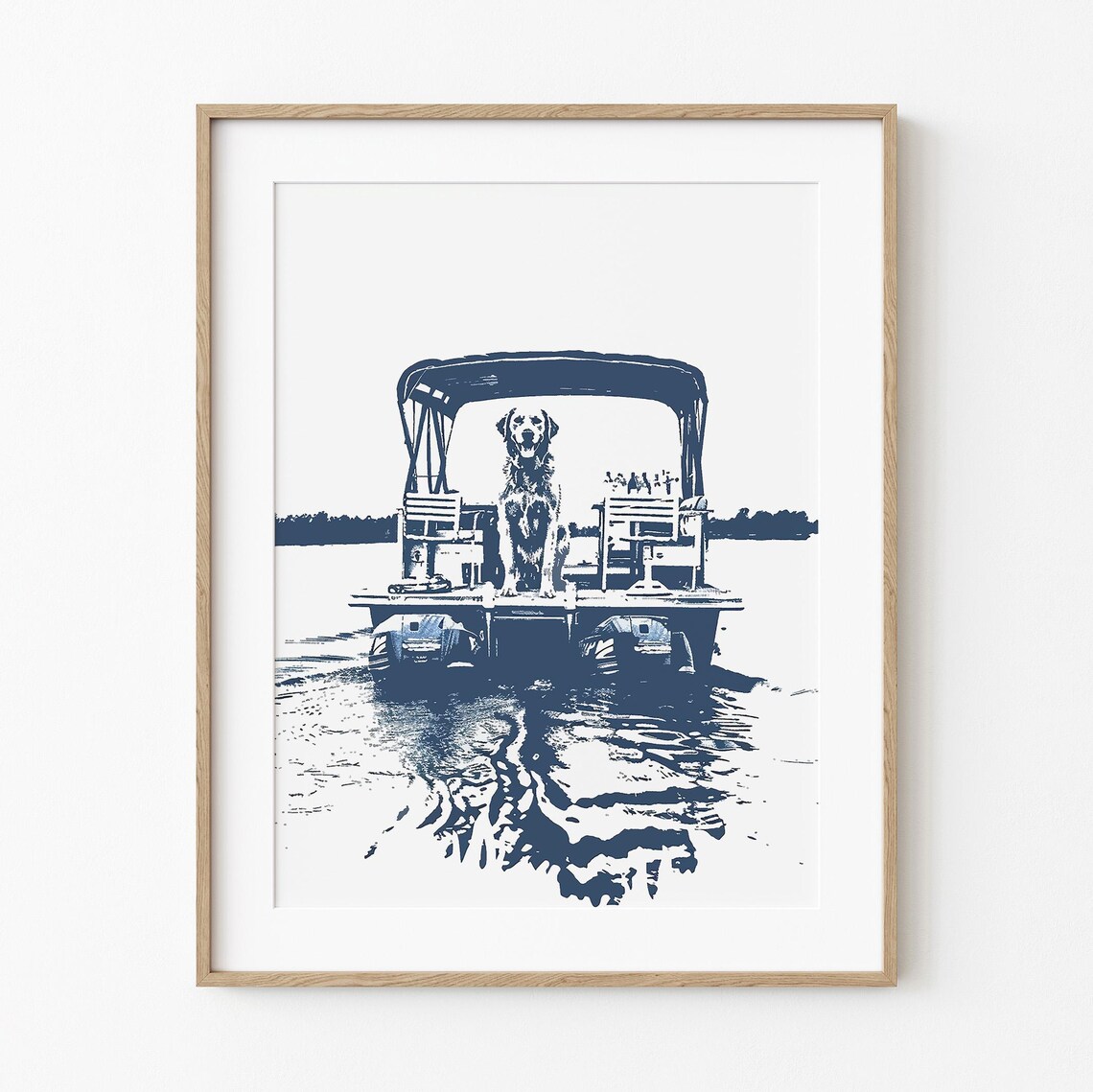 Golden Retriever On Pontoon Boat Summertime Dog Art Print