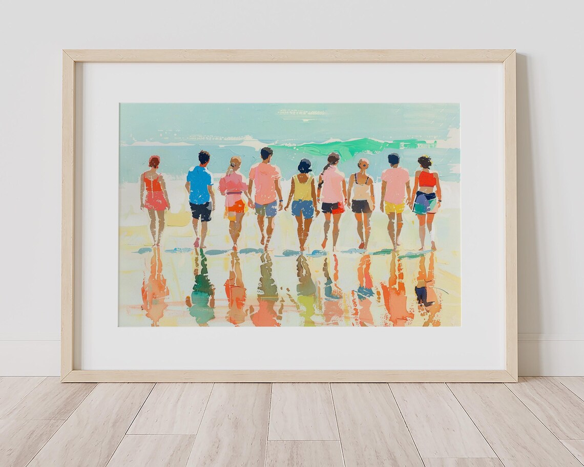 Spring Break Walk Kids Walking On Beach Pastel Coastal Art Print