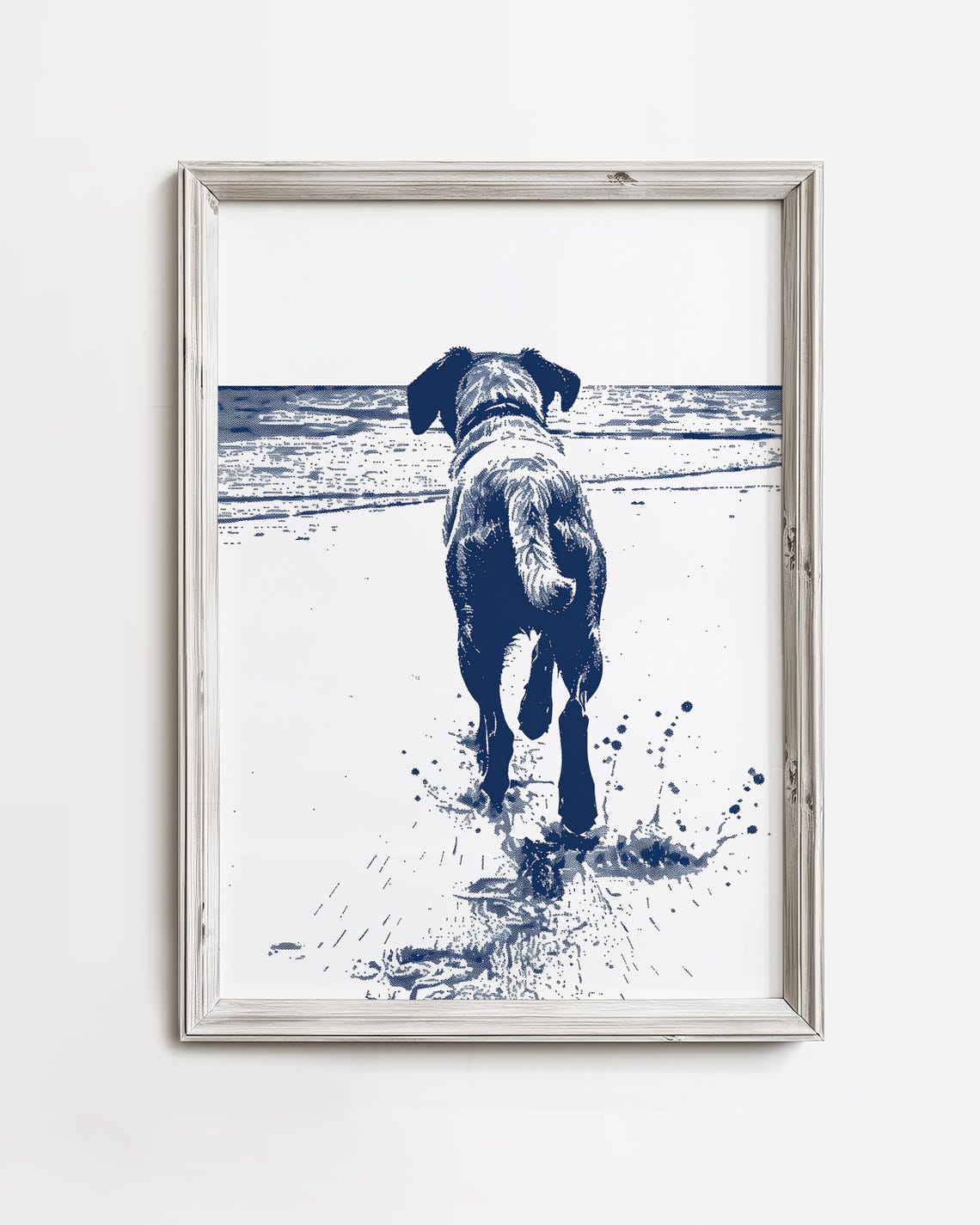 Labrador Retriever Beach Run Splash Navy Watercolor Dog Poster