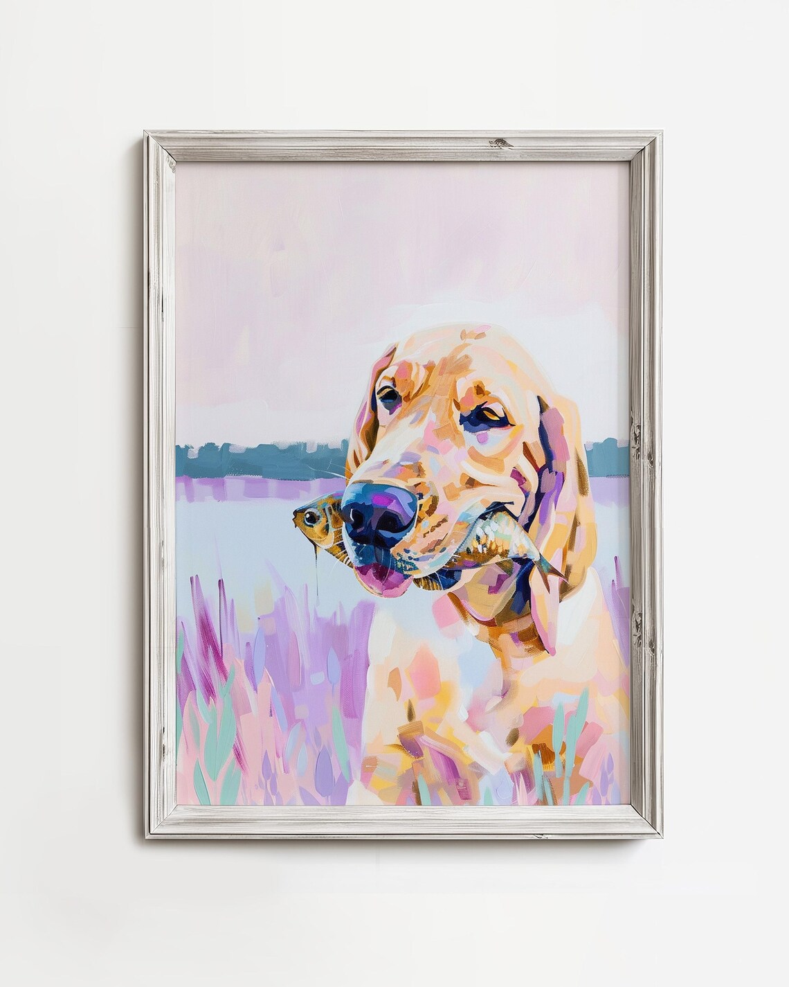 Bloodhound Finds A Fish, Pastel Dog Art Print