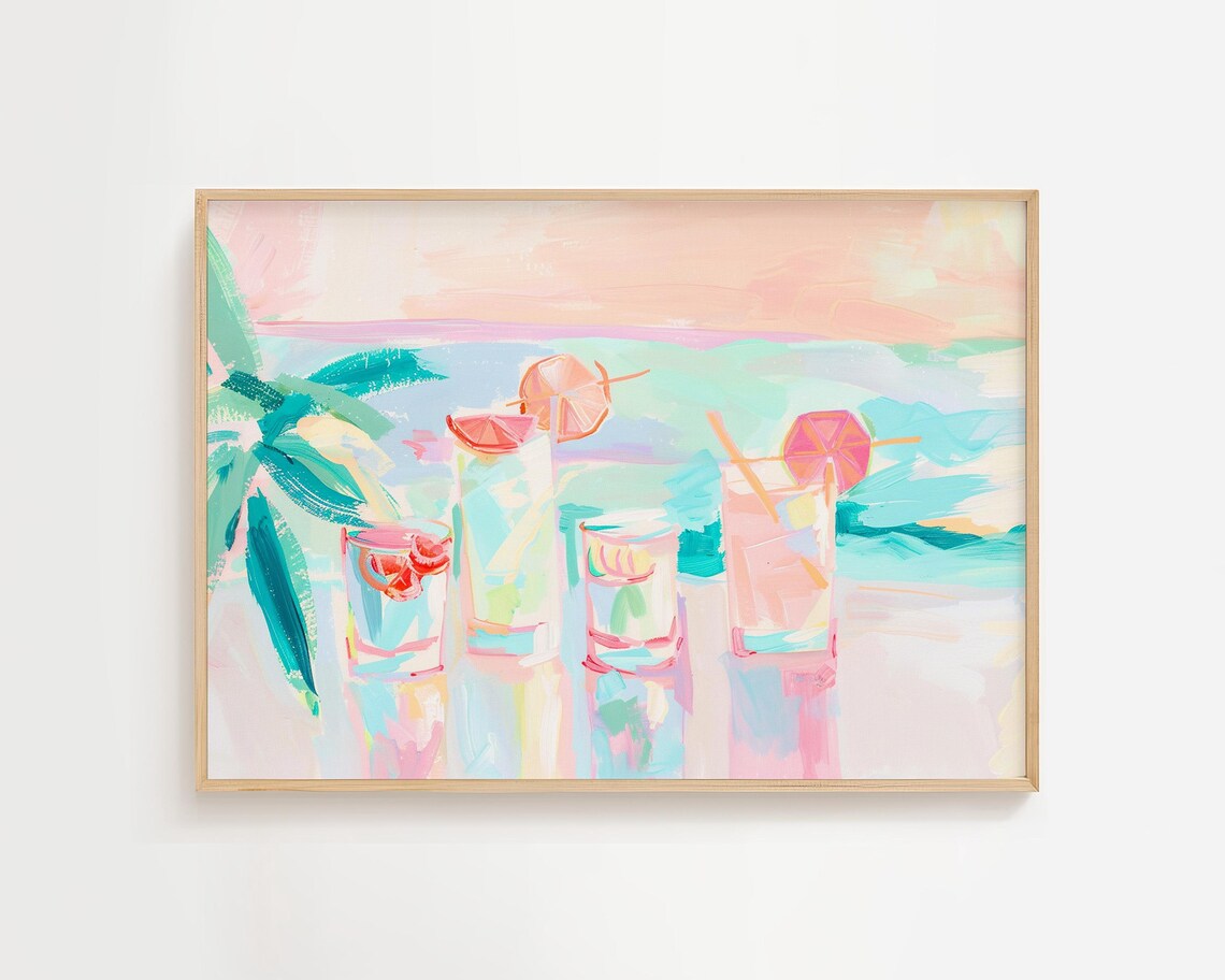 Sunset Cocktails Coastal Happy Hour Art Print