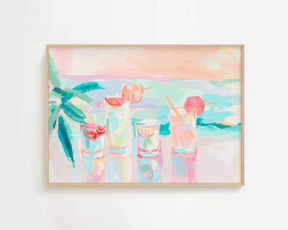 Sunset Cocktails Coastal Happy Hour Art Print