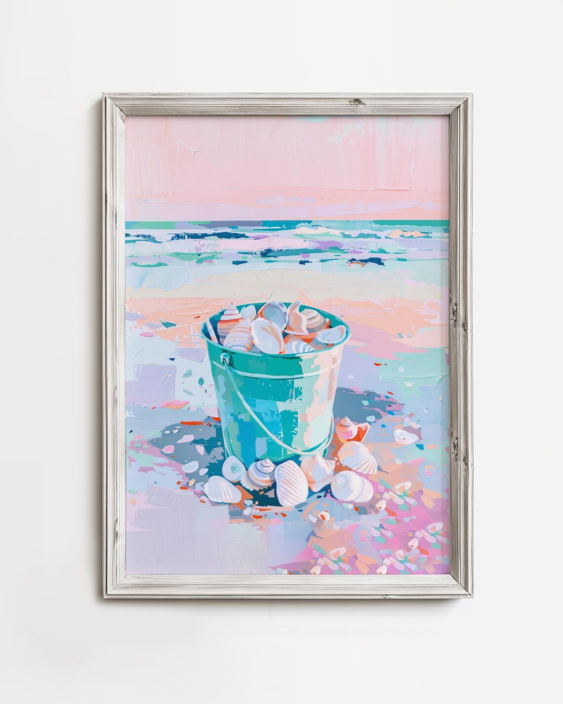 Sea Shell Bucket Coastal Pastel Art Print