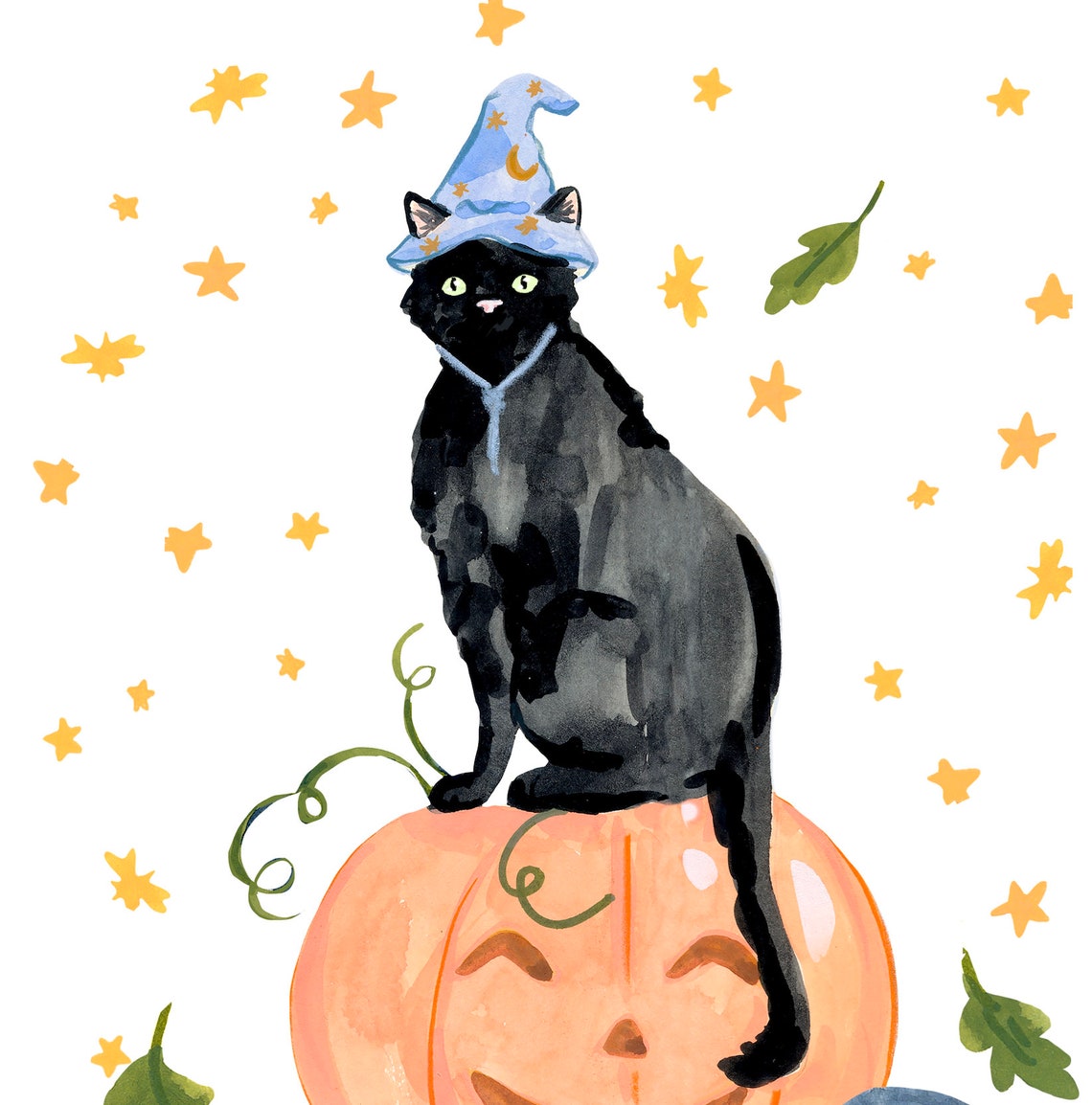 Black Witch Cat Halloween Art Print - Image 3