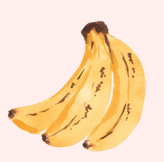 Banana Print Kitchen Wall Art Fruit Art Print Pink Minimalist Art Watercolor Fruit Watercolor Wall Art