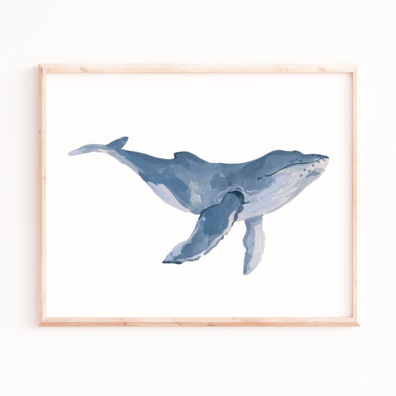 Blue Whale Art Print, Nursery Room Decor