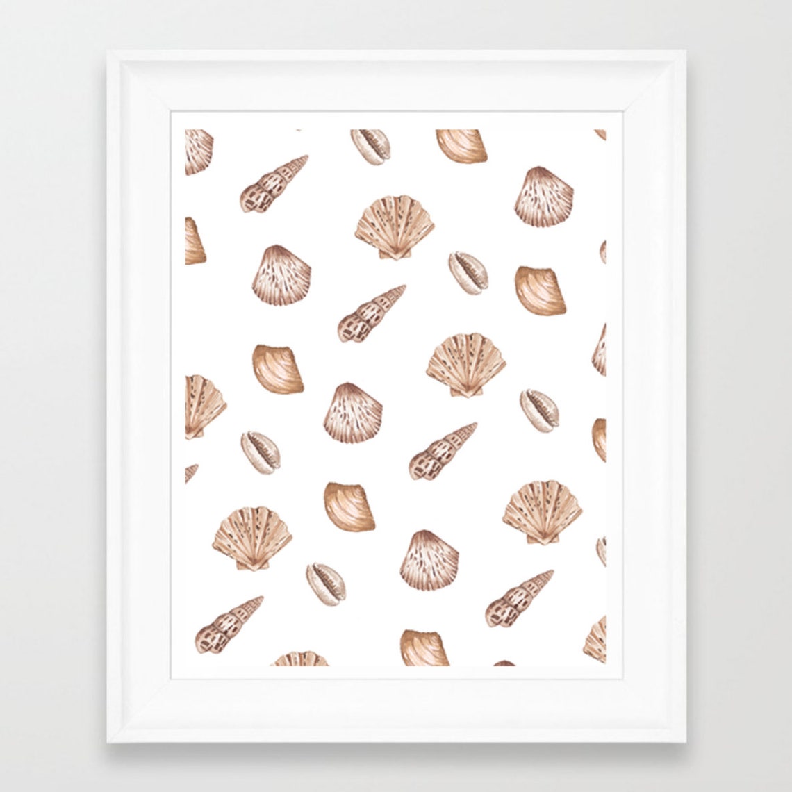 Seashell Pattern Poster Art Print Sabina Fenn Illustration Watercolour Ocean Paintings Tropical Bohemian Decor Sea Shells Textile