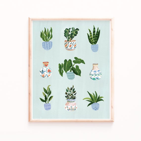 Watercolor Plants Art Print, Lush Botanical Decor