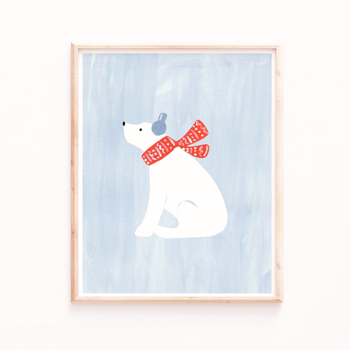 Polar Bear Holiday Art Print, Christmas Animal Decor
