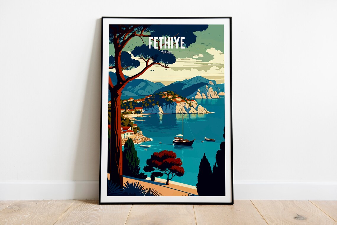 Fethiye Turkey Travel Poster, Scenic Destination Print