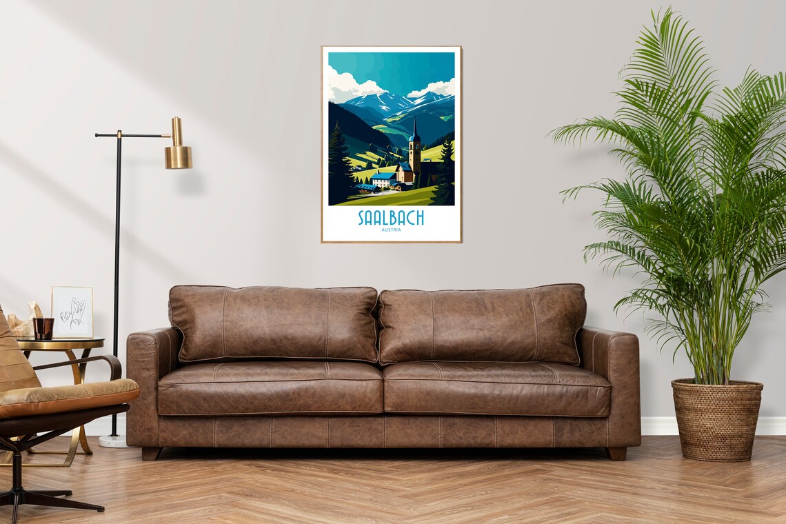 Saalbach Austria Alpine Village Church Mountain Travel Poster - Image 2