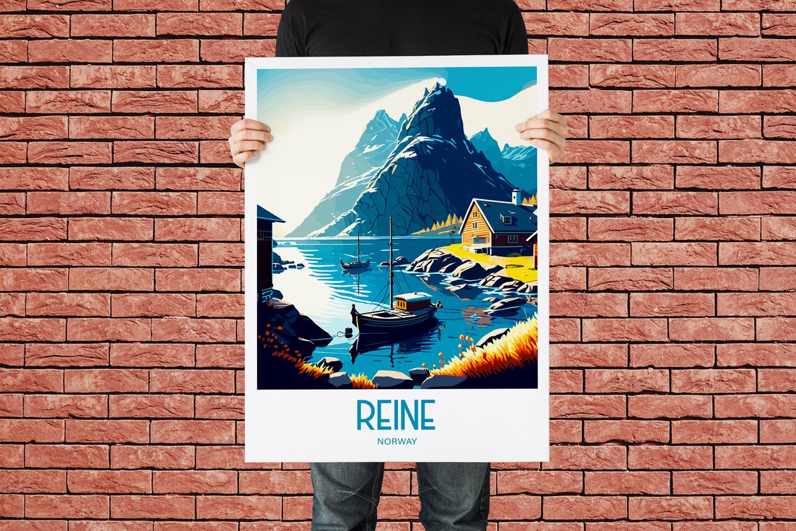 Reine Norway Fjord Fishing Boat Mountain Vintage Travel Poster Art - Image 2