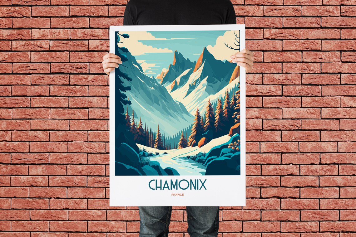 Chamonix Travel Poster, Skiing Mountain Peak - Image 2