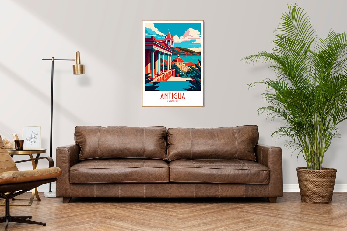 Antigua Caribbean Colonial Harbor Waterfront Vintage Travel Poster - Image 3