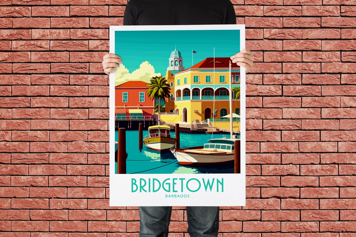 Vintage Bridgetown Barbados Travel Poster Caribbean Harbor Art - Image 2