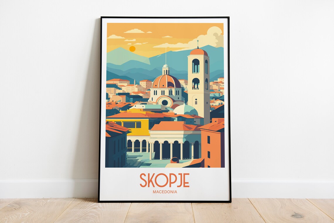 Skopje Travel Poster, Macedonia City Art Print