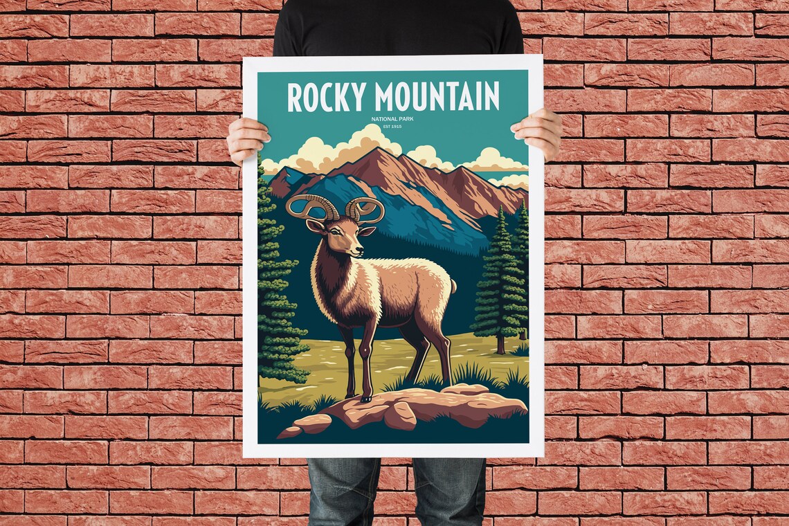 Rocky Mountain National Park Vintage Poster Bighorn Sheep Wildlife Art - Image 4